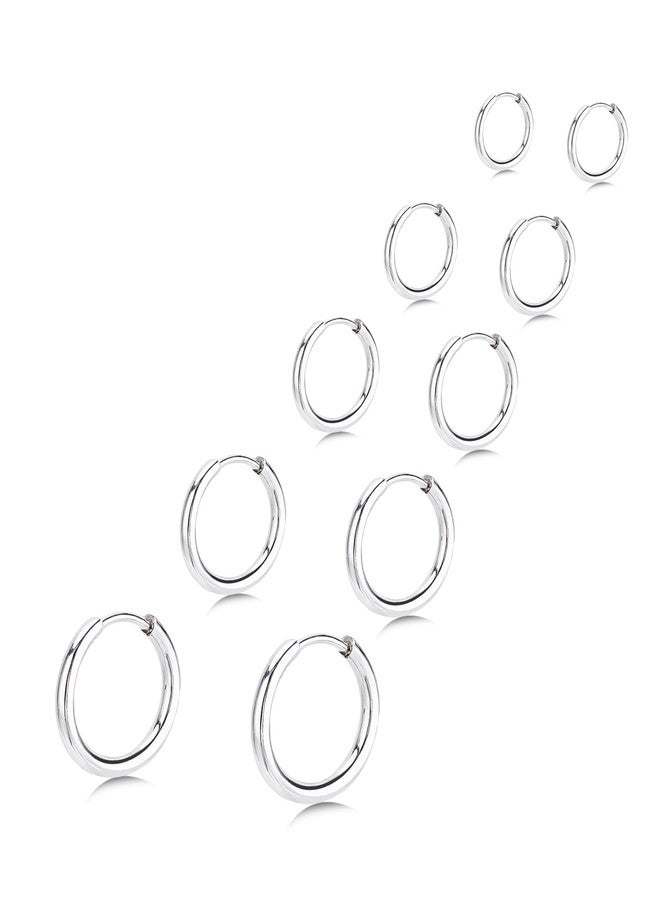 CLVJQ 5 Pairs Small Huggie Hoop Earrings for Women, Stainless Steel Lightweight Hypoallergenic Silver Earrings for Sensitive Ears, Stackable Cartilage Hoop, Minimalist Everyday Jewelry (6/8/10/12/14mm) - Image 1